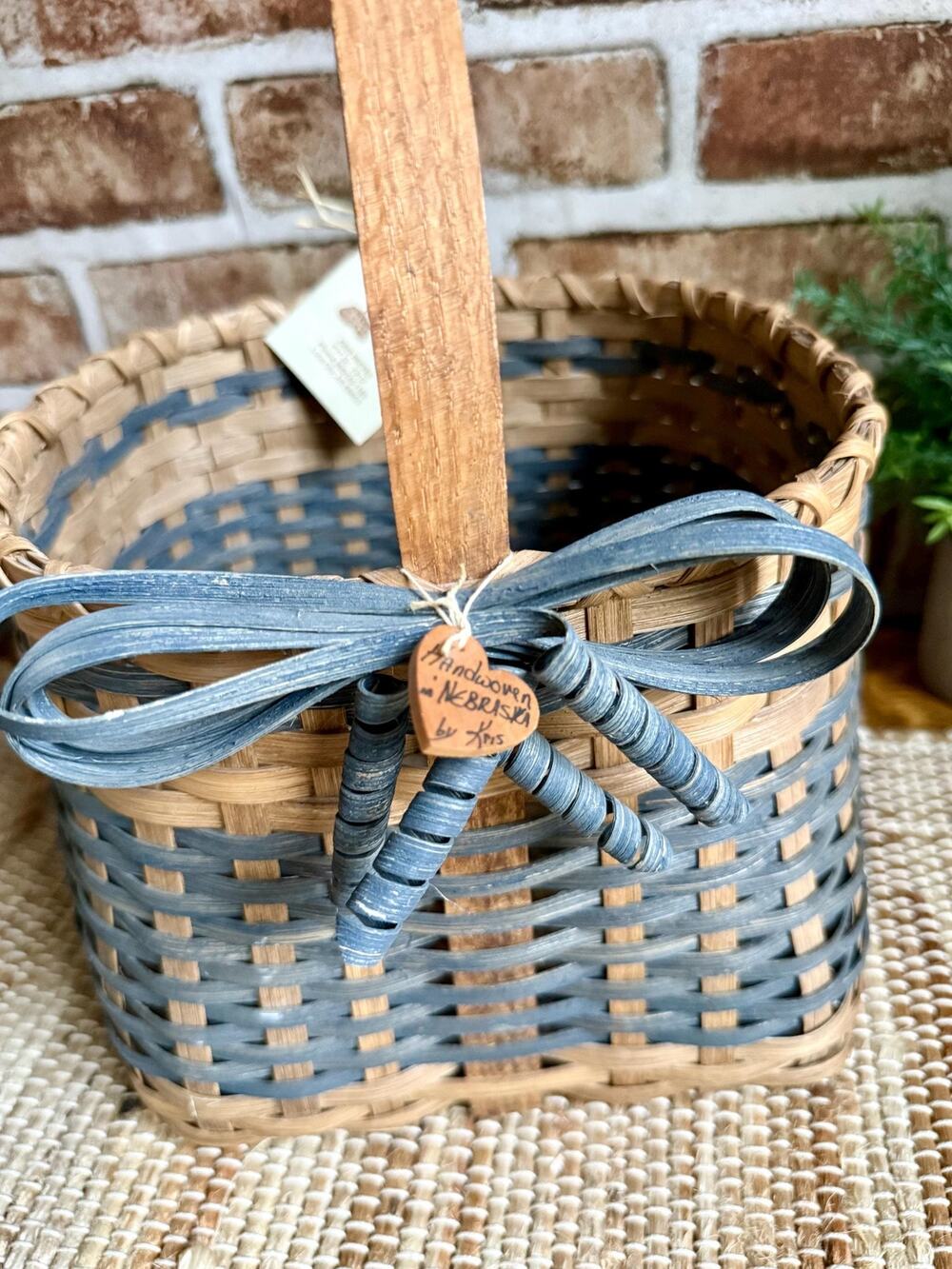 Kris Country Vine Handwoven Nebraska Basket Blue Wood Splint Reed Basket